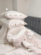 Washed Cotton Bedding Set - Breathable Bed Sheets - Black Stripes