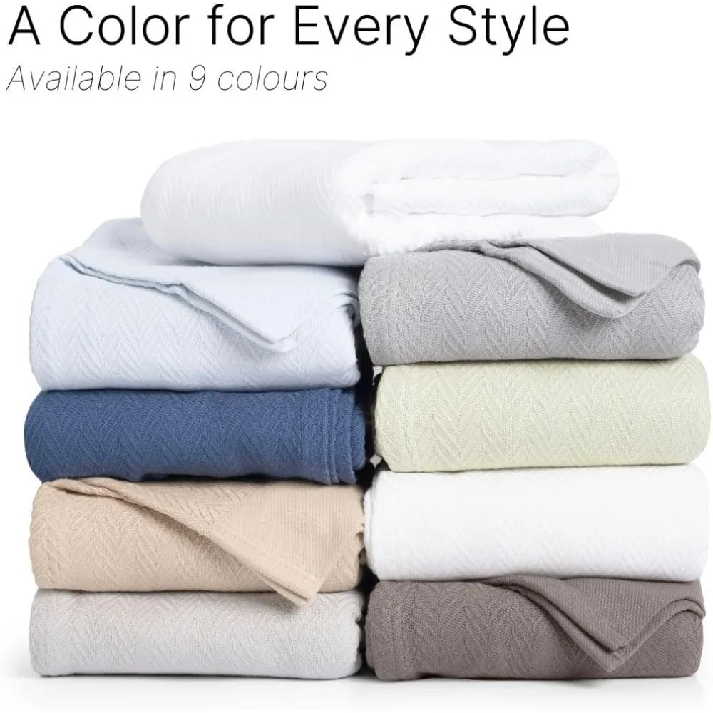 Cotton Herringbone Blankets, 90X90 Queen, Throw Blanket for Bed All Season Cotton Blanket, Cozy Blanket, Throws & Bed Blanket.