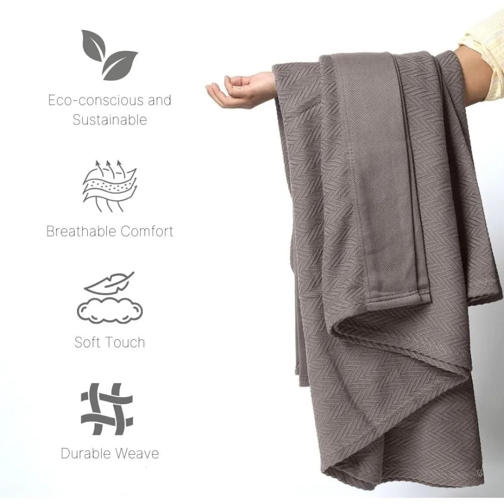 Cotton Herringbone Blankets, 90X90 Queen, Throw Blanket for Bed All Season Cotton Blanket, Cozy Blanket, Throws & Bed Blanket.
