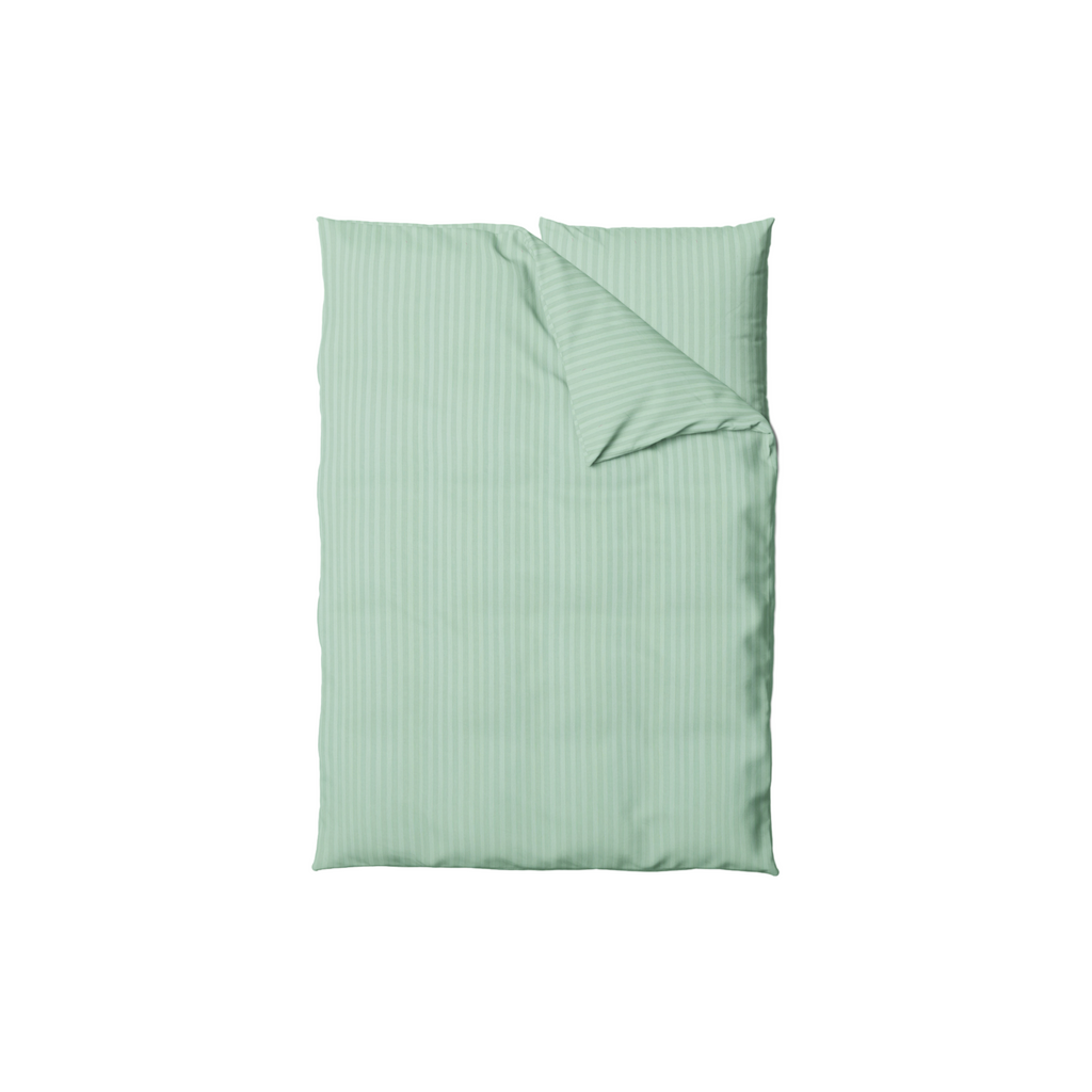 Striped Cotton Satin Duvet Cover Set - Celadon Green