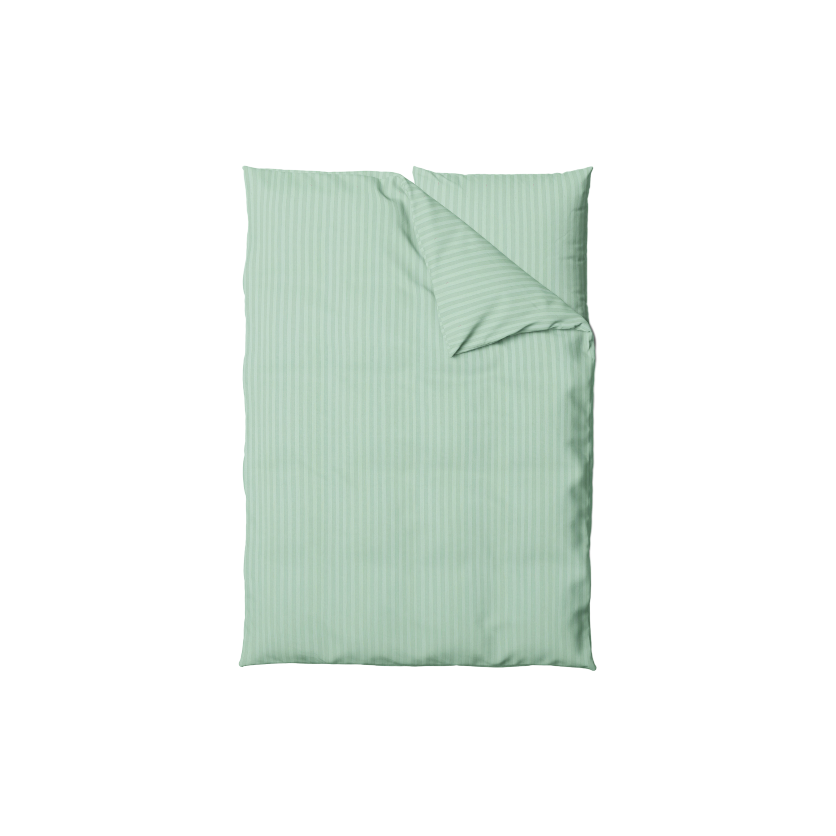Striped Cotton Satin Duvet Cover Set - Celadon Green
