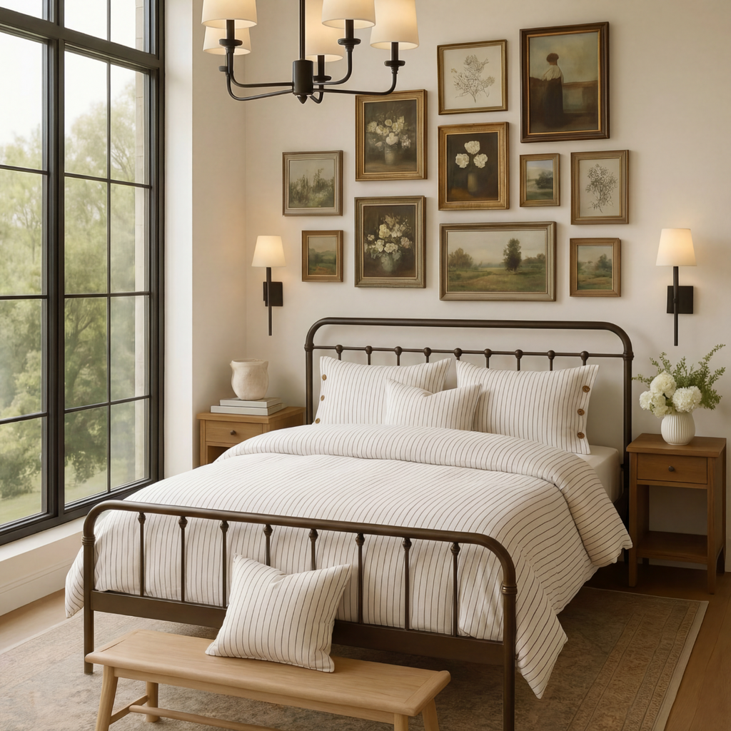 Washed Cotton Bedding Set - Breathable Bed Sheets - Black Stripes