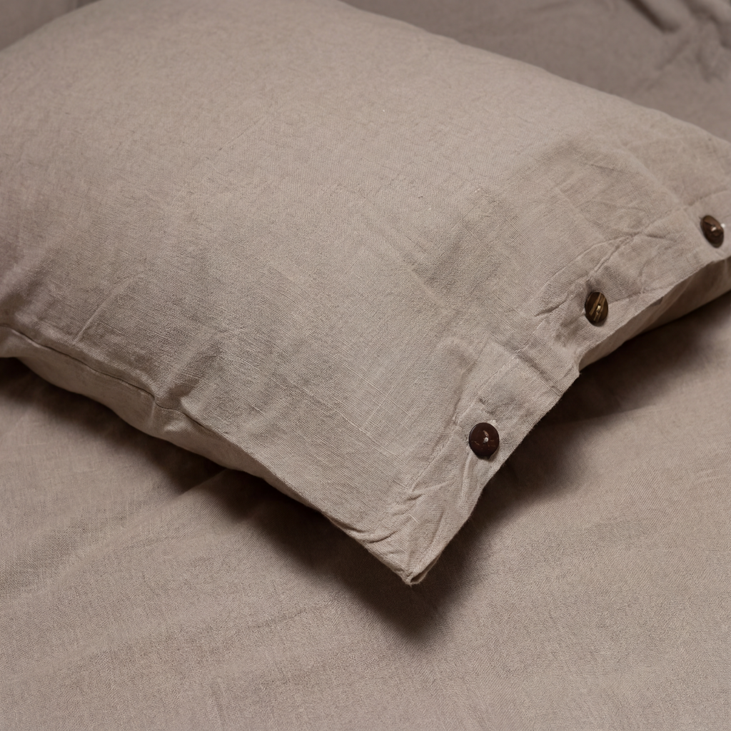 Washed Cotton Bedding Set - Breathable Bed Sheets - Taup