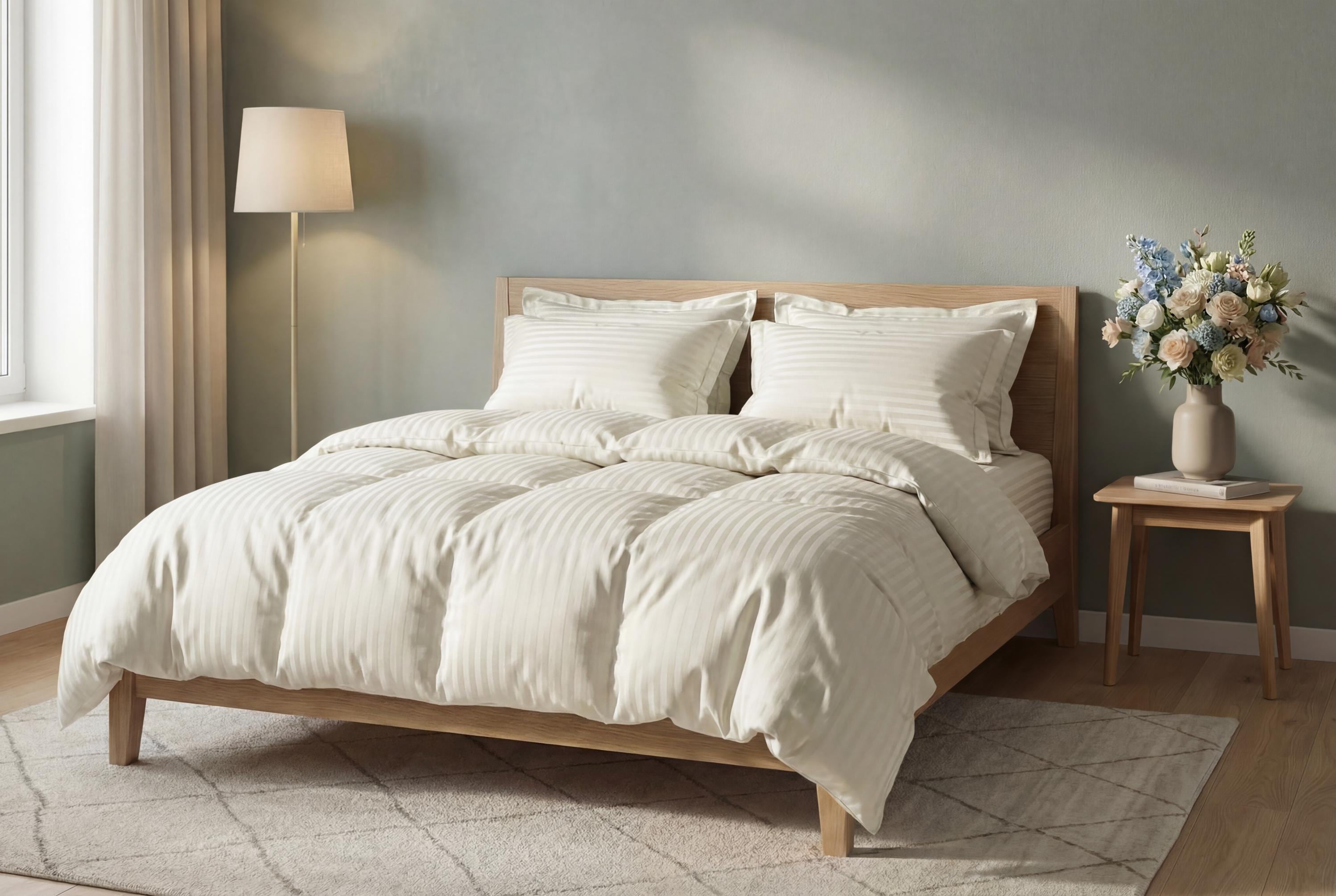 Striped Cotton Satin Duvet Cover Set - Cloud Dancer