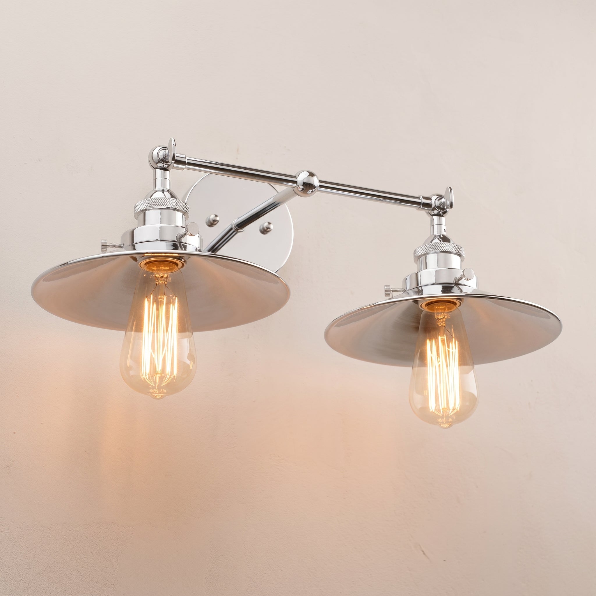 Antique Rustic twin chrome wall sconce with Edison bulbs