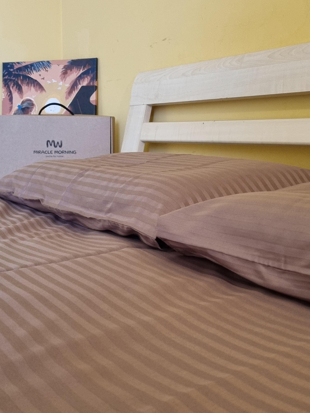 Striped Cotton Satin Duvet Cover Set - Brown