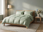 Striped Cotton Satin Duvet Cover Set - Celadon Green