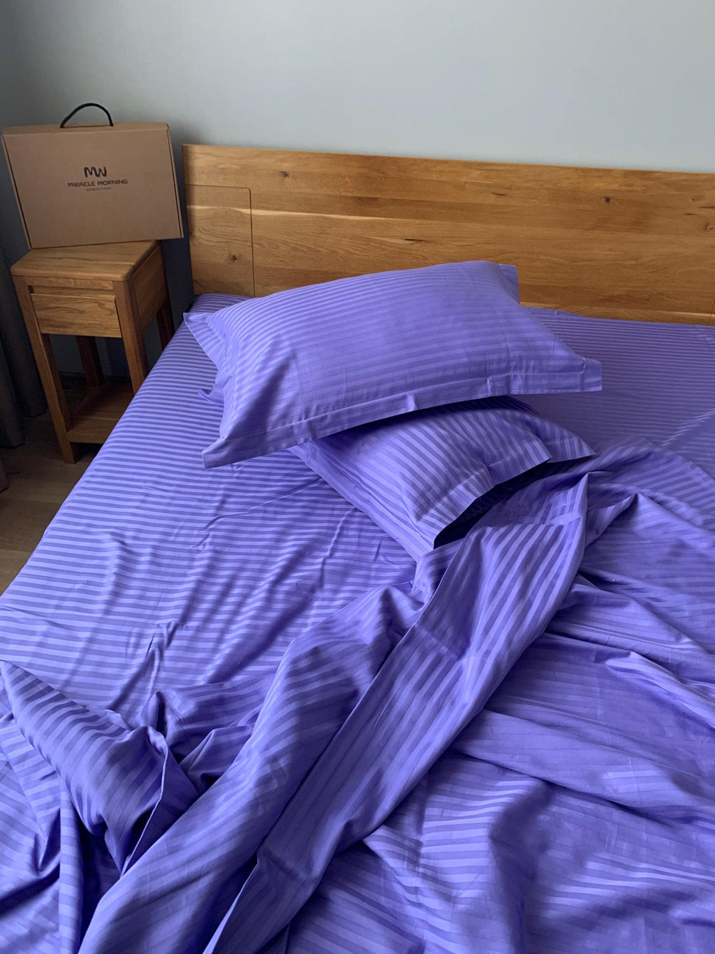 Striped Cotton Satin Duvet Cover Set - Lavender