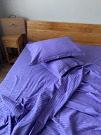 Striped Cotton Satin Duvet Cover Set - Lavender