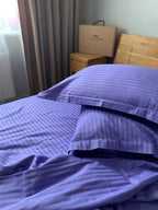 Striped Cotton Satin Duvet Cover Set - Lavender