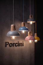 Porcini pendant lights in all colours, showroom display